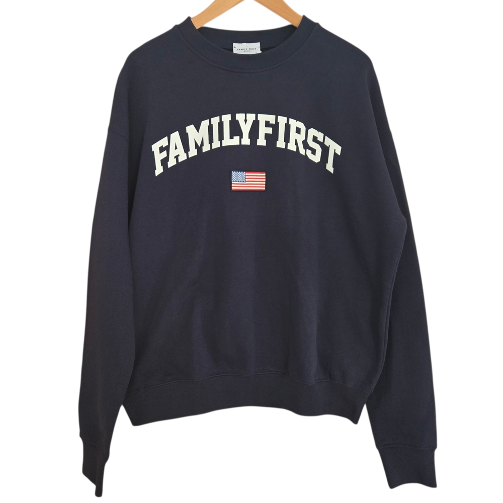 Family First Milano Sweater Mens Size Medium Blue 100% Cotton American Flag